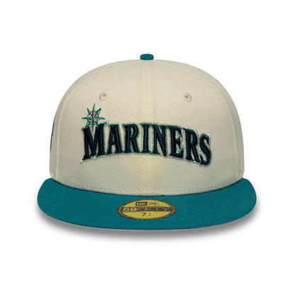 Pictured is this MLB Cooperstown Seattle Mariners 59FIFTY Fitted cap in white. 3