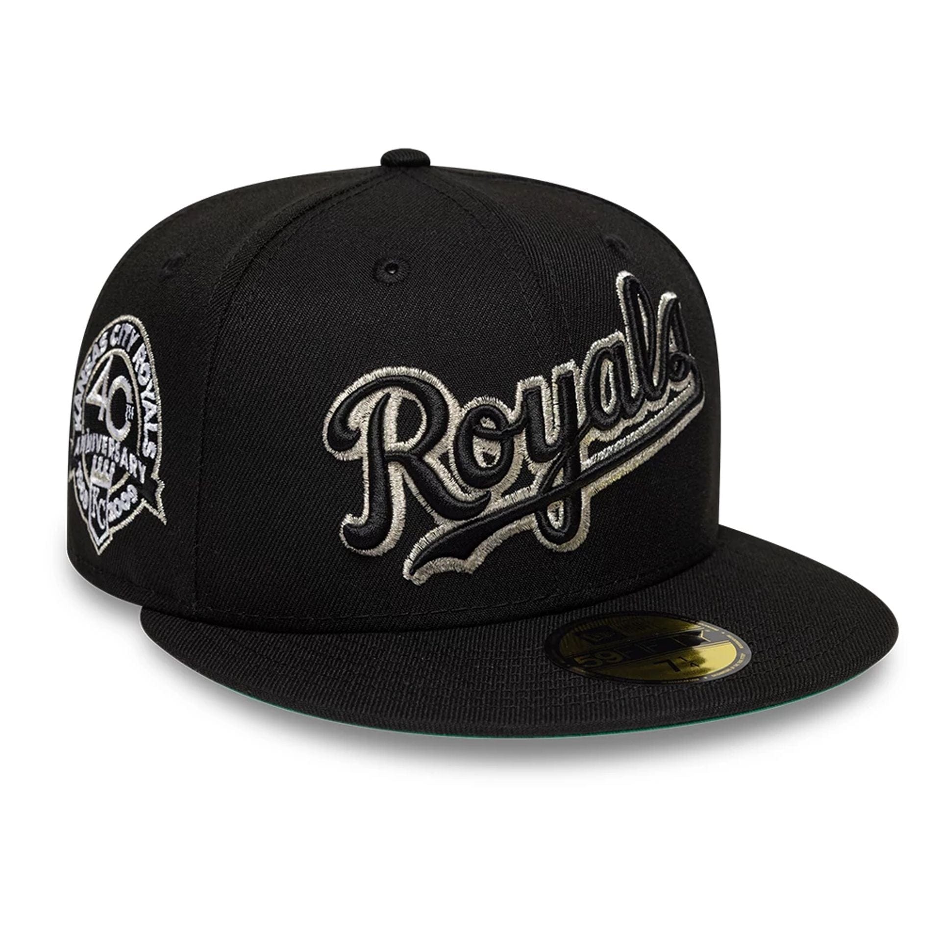 Pictured is this MLB Cooperstown Kansas City Royals 59FIFTY Fitted cap in black. 1