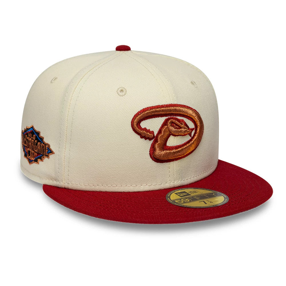 Pictured is this MLB Cooperstown Arizona Diamondbacks 59FIFTY Fitted cap in white. 1