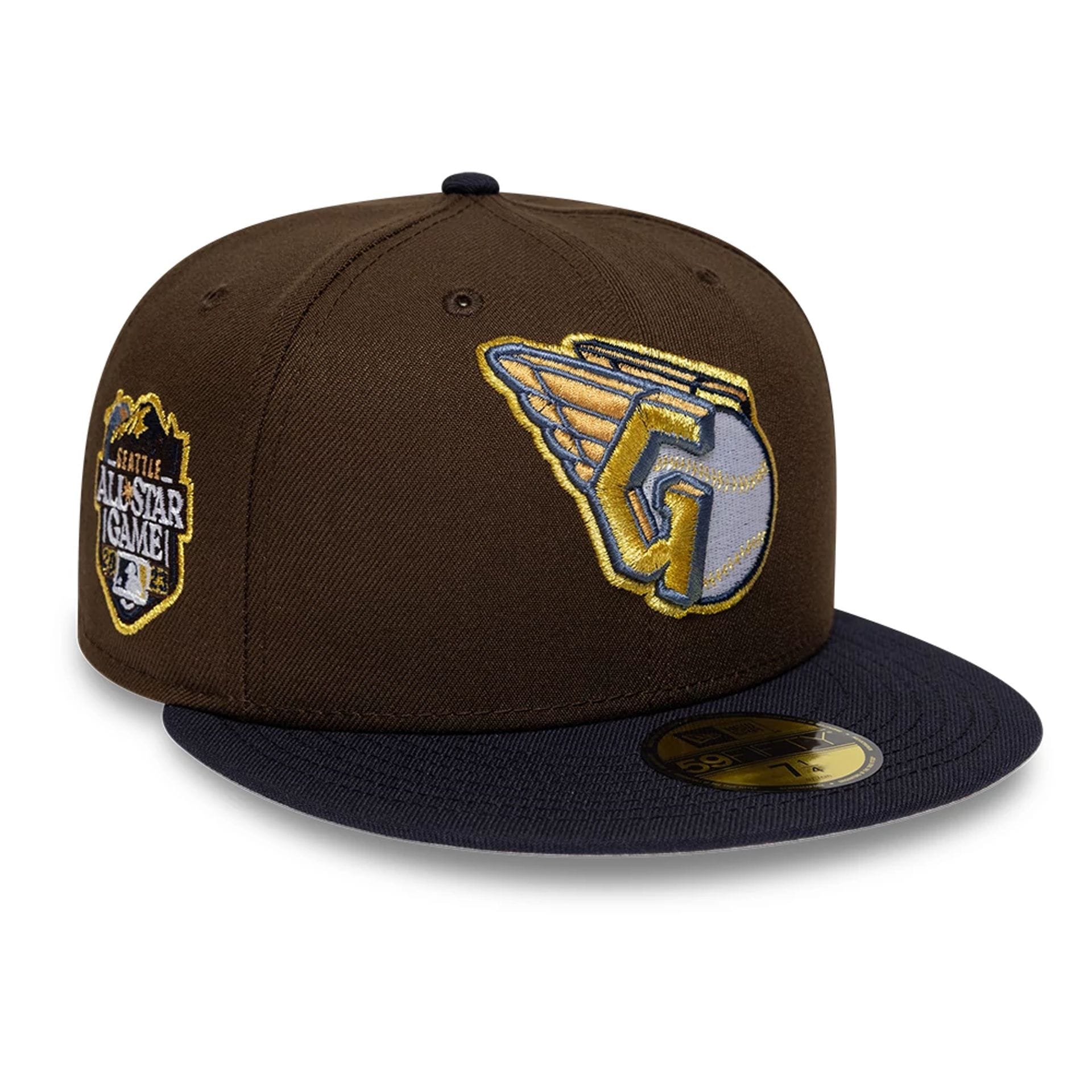 Pictured is this MLB Cooperstown Cleveland Guardians 59FIFTY Fitted cap in dark brown. 1