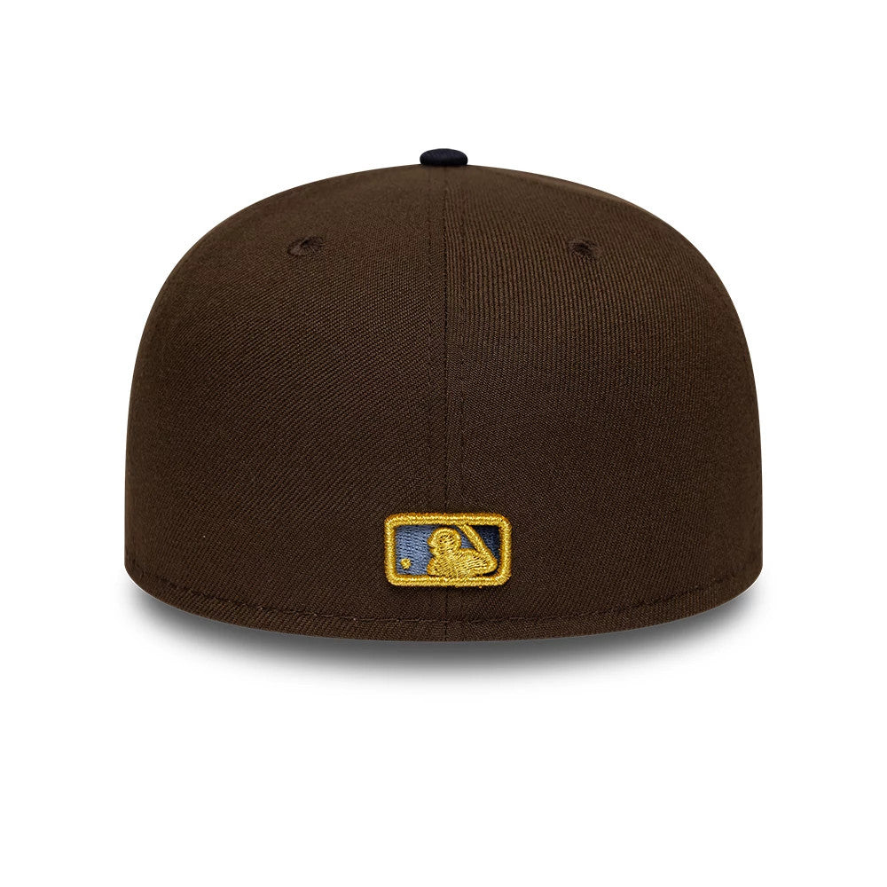 Pictured is this MLB Cooperstown Cleveland Guardians 59FIFTY Fitted cap in dark brown & navy. 5