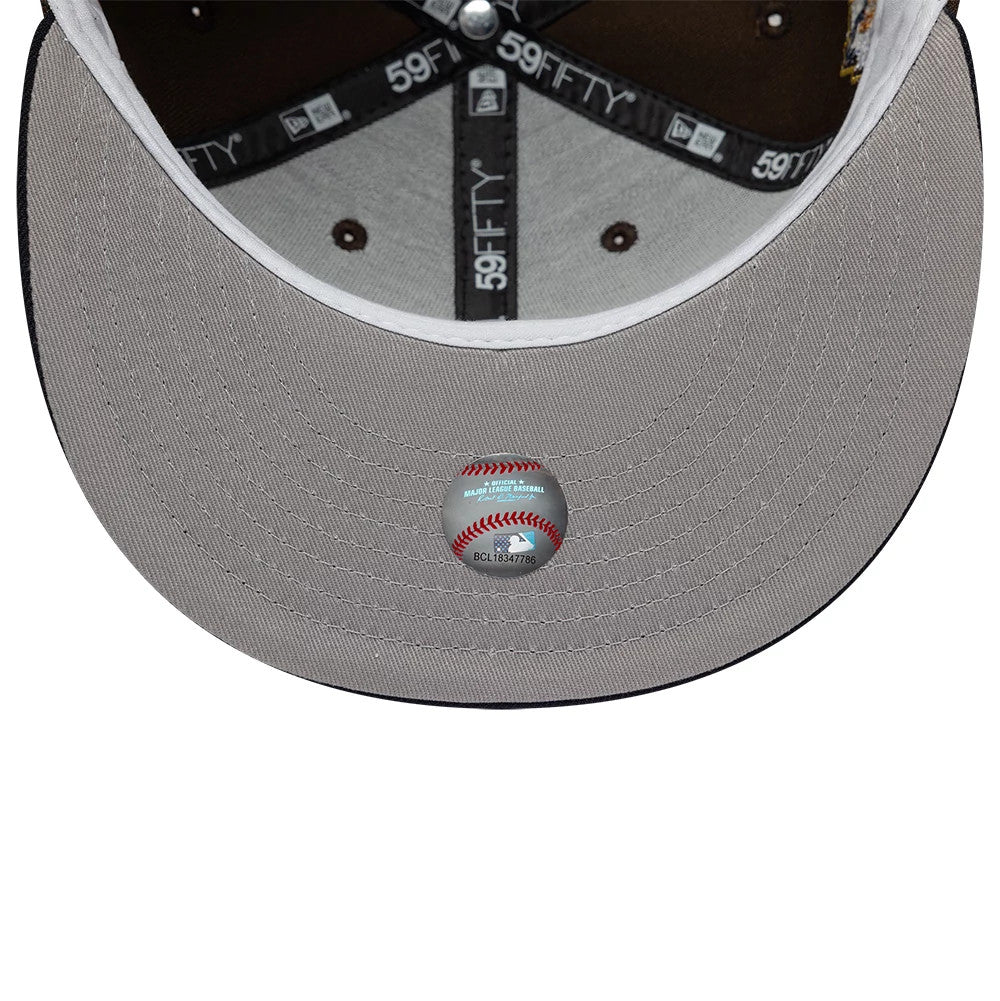 Pictured is this MLB Cooperstown Cleveland Guardians 59FIFTY Fitted cap in dark brown & navy. 2