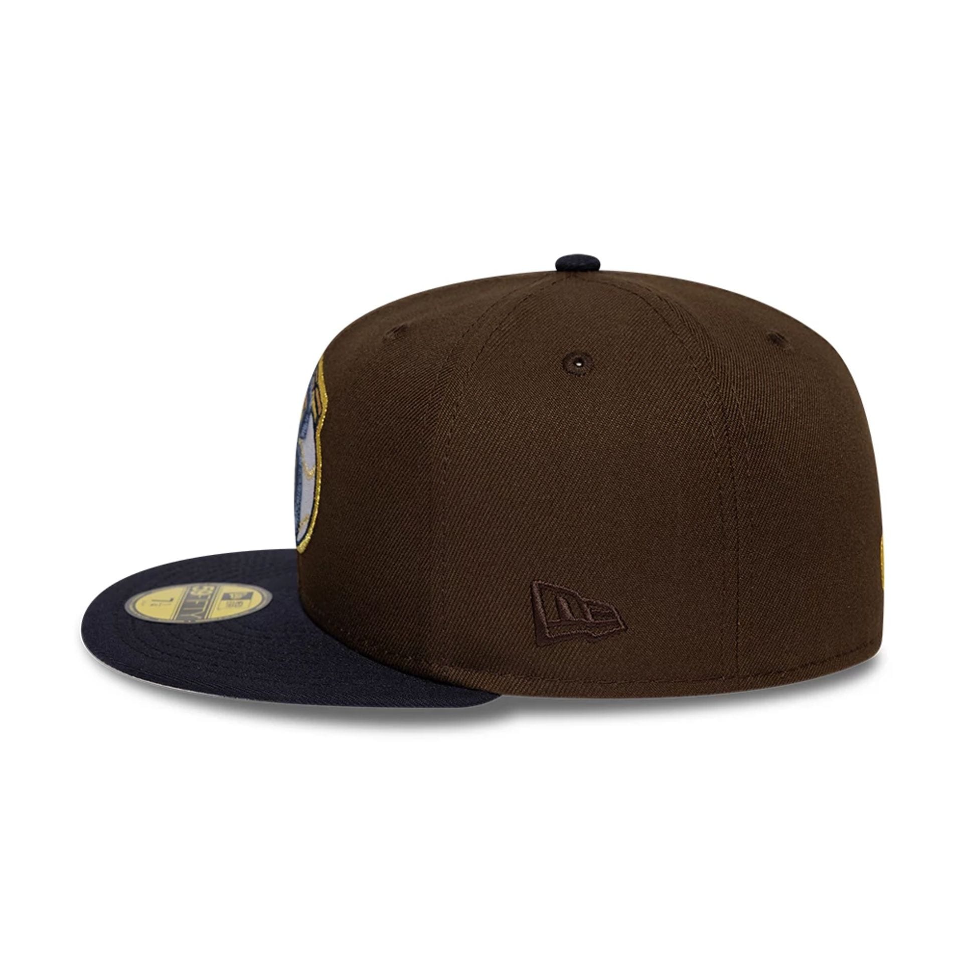 Pictured is this MLB Cooperstown Cleveland Guardians 59FIFTY Fitted cap in dark brown. 7