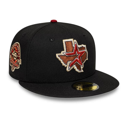 Pictured is this MLB Cooperstown Houston Astros 59FIFTY Fitted cap in black. 1