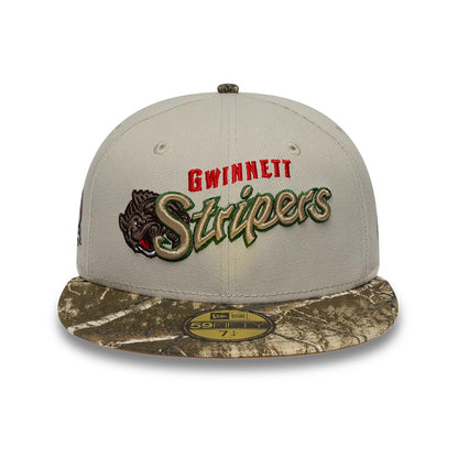 Pictured is this MiLB Hometown Gwinnett Stripers Sidepatch 59FIFTY Fitted cap in Beige. 3