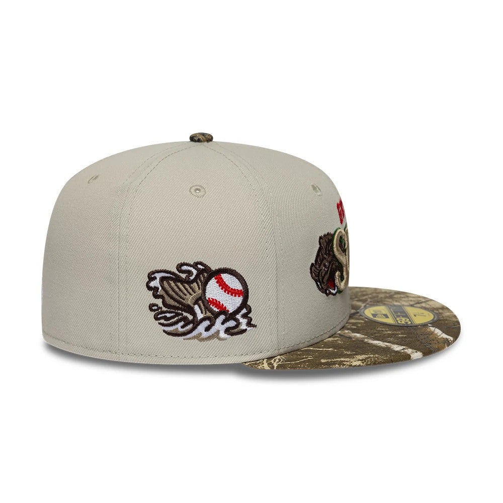 Pictured is this MiLB Hometown Gwinnett Stripers Sidepatch 59FIFTY Fitted cap in Beige. 6