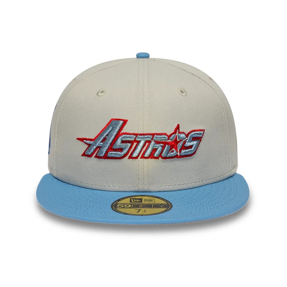 Pictured is this MLB Cooperstown Houston Astros 59FIFTY Fitted cap in beige. 3