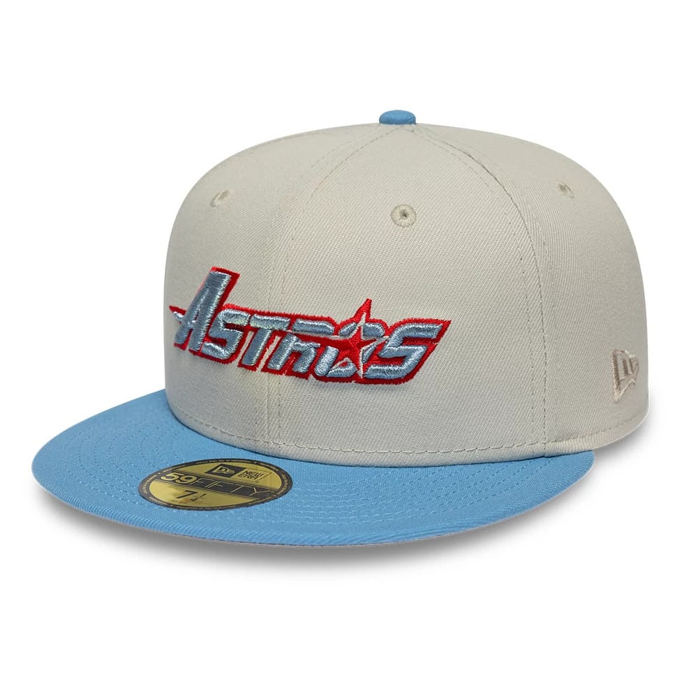 Pictured is this MLB Cooperstown Houston Astros 59FIFTY Fitted cap in beige. 4