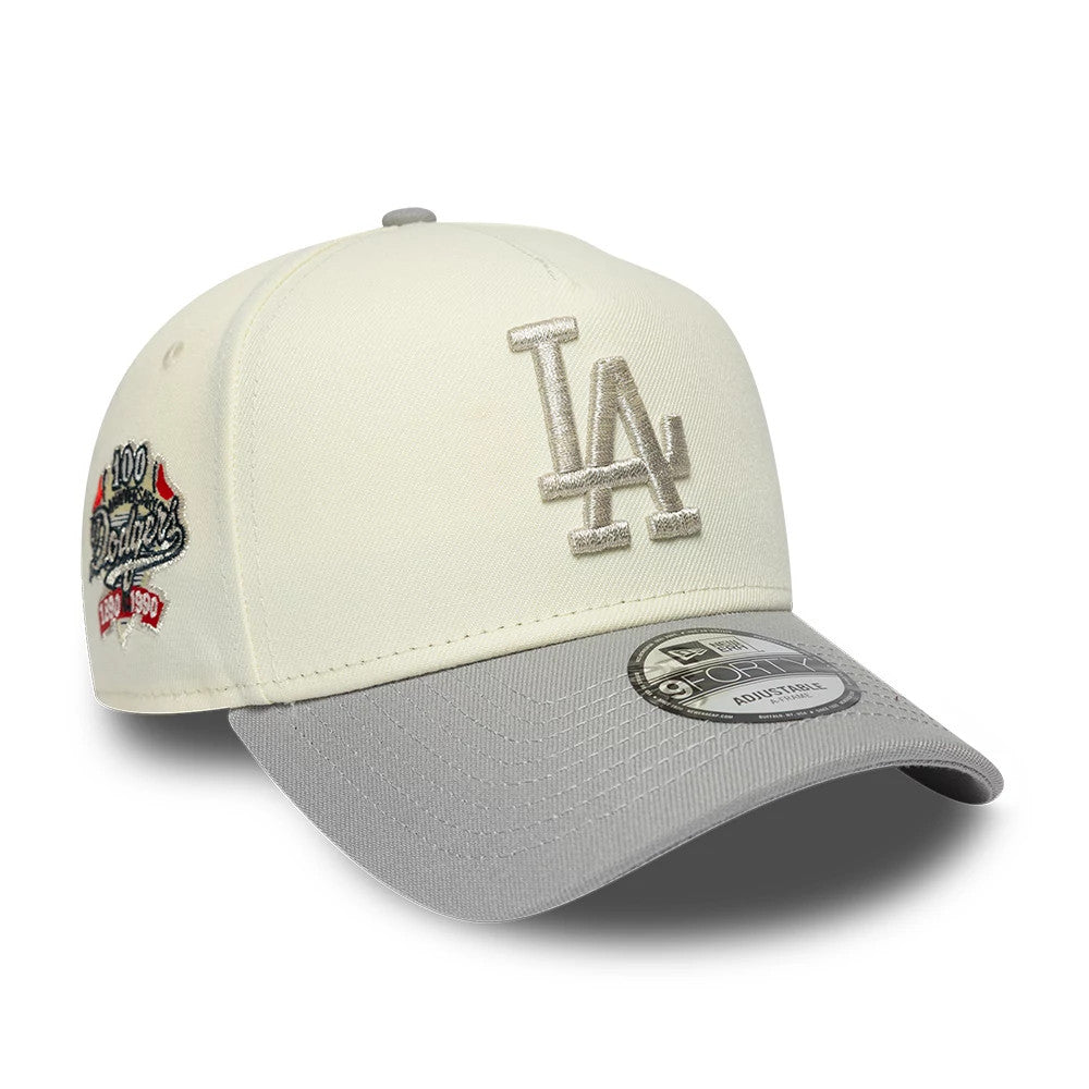 Pictured is this MLB Cooperstown LA Dodgers 9FORTY A-Frame cap in white & grey. 1