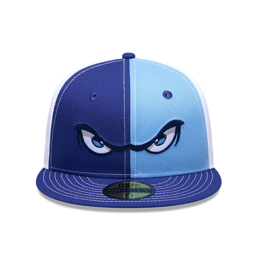Pictured is this MiLB Pinwheel Lake Elsinore Storm 59FIFTY Fitted cap in pastel blue. 2