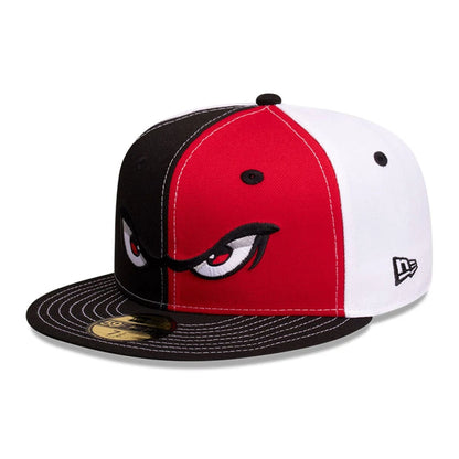Pictured is this MiLB Pinwheel Lake Elsinore Storm 59FIFTY Fitted cap in red. 1