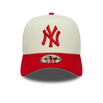 Pictured is this MLB Chrome Scarlet New York Yankees 9FORTY A-Frame Adjustable cap in cream. 3