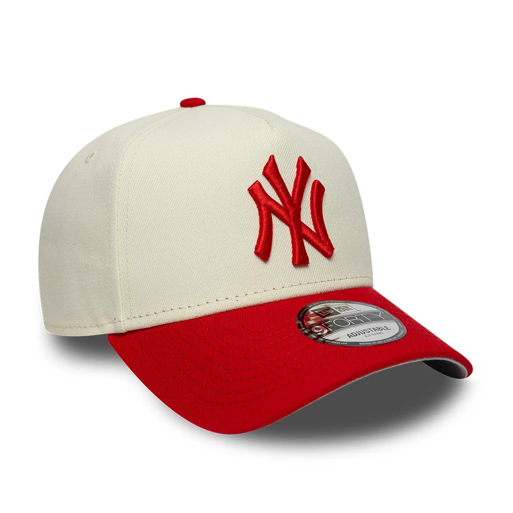 Pictured is this MLB Chrome Scarlet New York Yankees 9FORTY A-Frame Adjustable cap in cream. 4