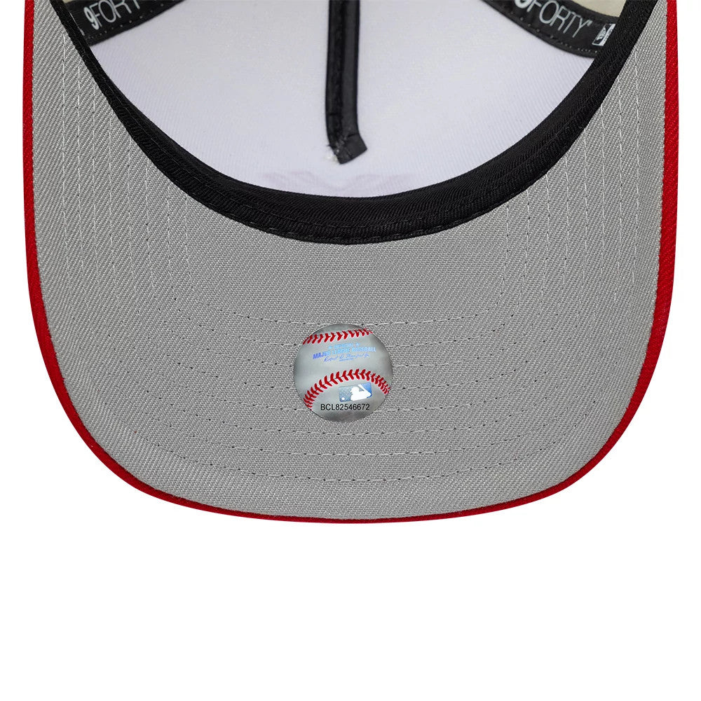 Pictured is this MLB Chrome Scarlet New York Yankees 9FORTY A-Frame Adjustable cap in cream. 2
