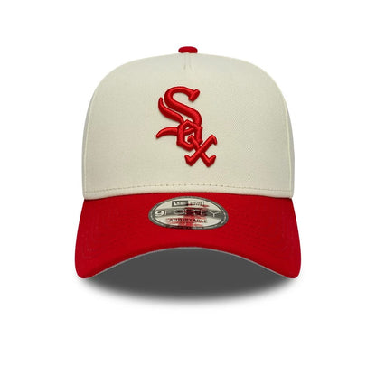 Pictured is this MLB Chrome Scarlet Chicago White Sox 9FORTY A-Frame Adjustable cap in cream. 3