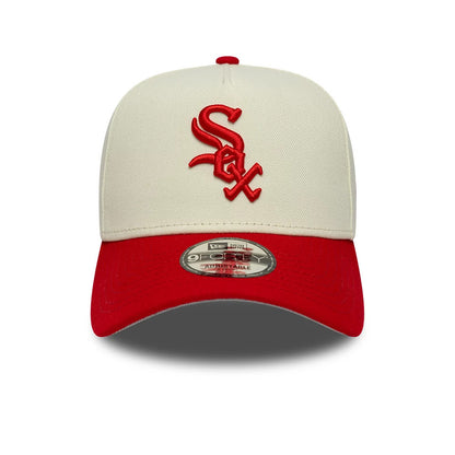 Pictured is this MLB Chrome Scarlet Chicago White Sox 9FORTY A-Frame Adjustable cap in cream. 3