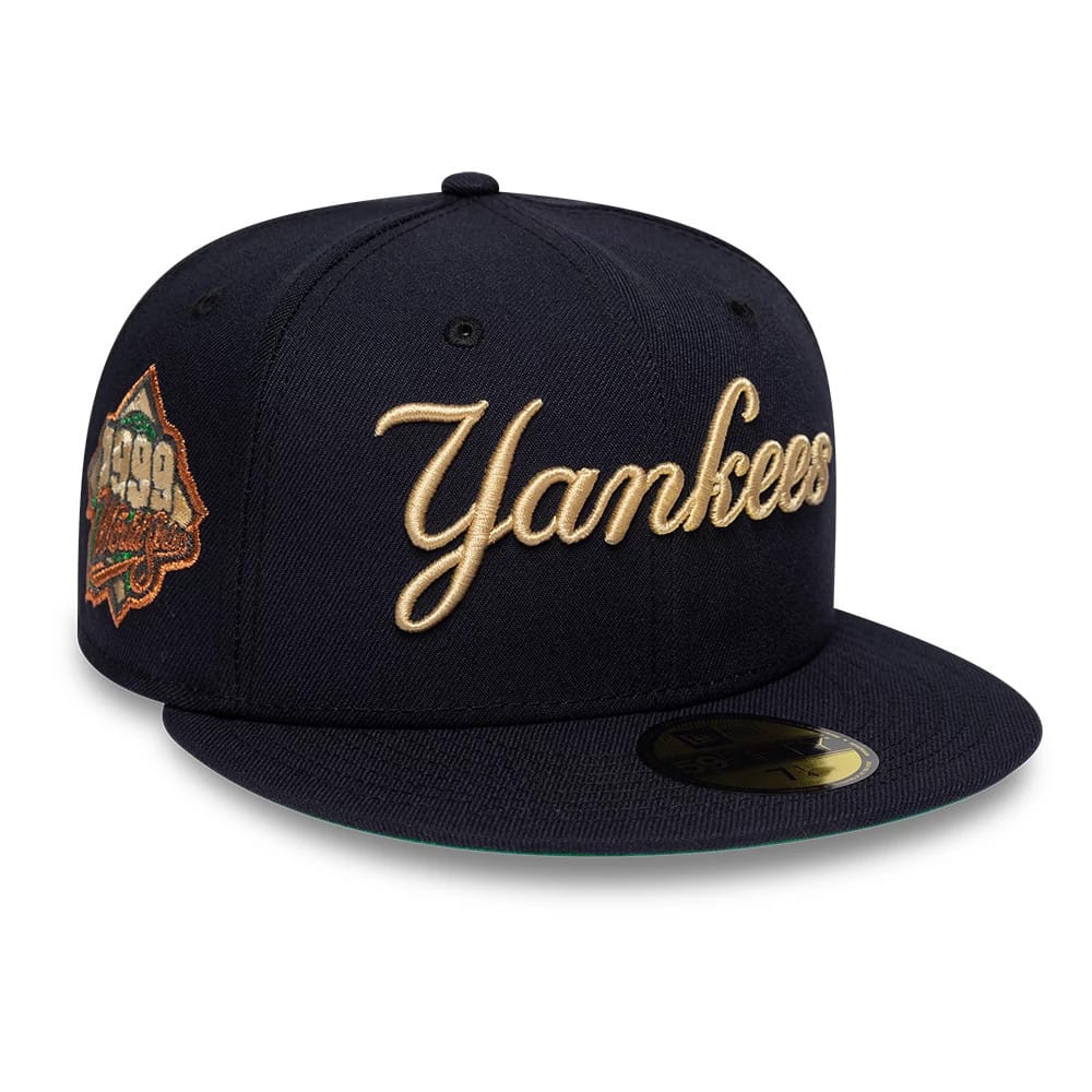 Pictured is this MLB Cooperstown New York Yankees 59FIFTY Fitted cap in navy & gold. 1