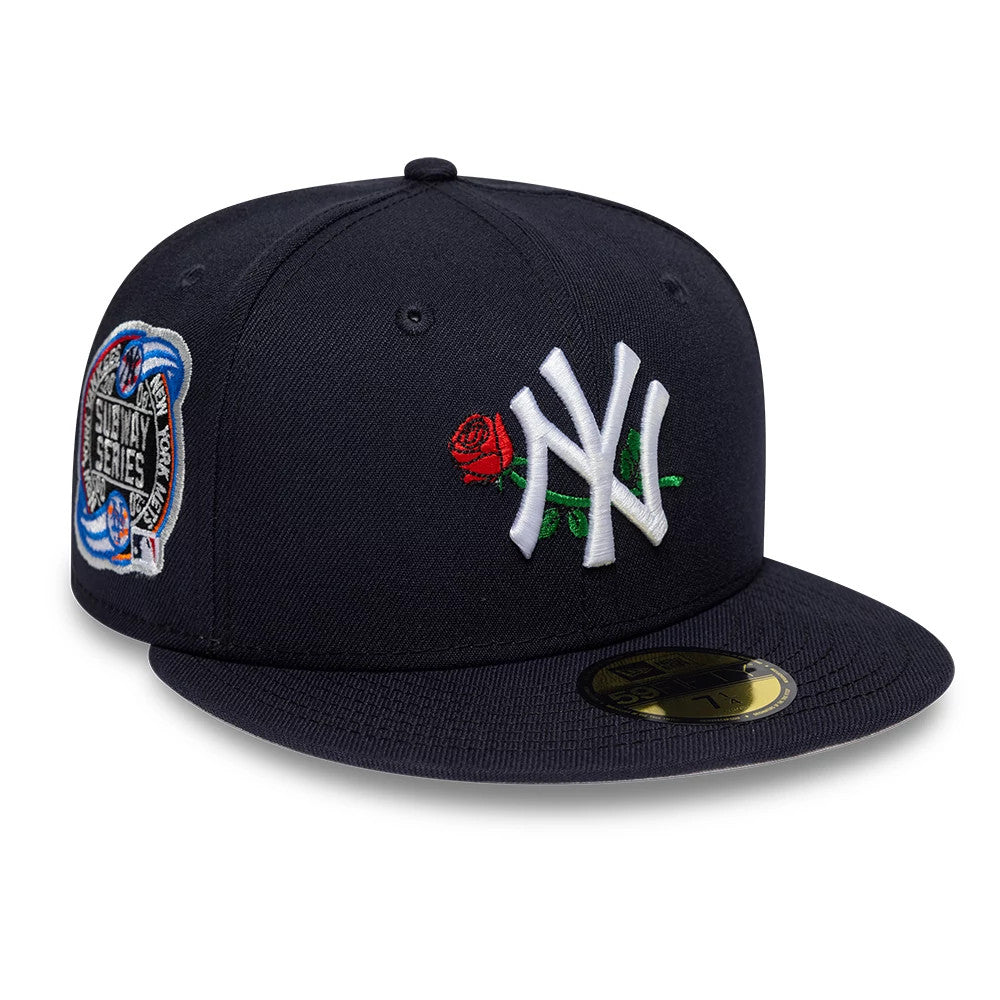 Pictured is this MLB Rose New York Yankees 59FIFTY Fitted cap in navy. 1
