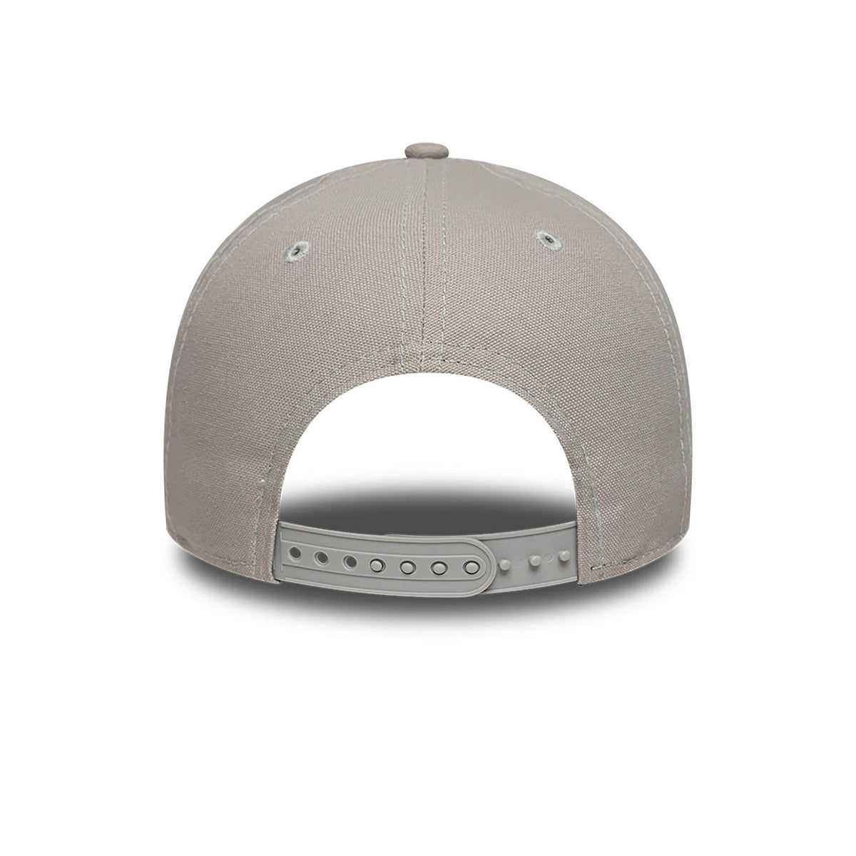 LA Dodgers Essential Pack Grey New Era 9FORTY A-Frame Adjustable Cap, rear view showing the structured grey crown with two grey embroidered eyelets, a top button, and a grey adjustable strap for custom fitting.