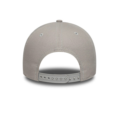 LA Dodgers Essential Pack Grey New Era 9FORTY A-Frame Adjustable Cap, rear view showing the structured grey crown with two grey embroidered eyelets, a top button, and a grey adjustable strap for custom fitting.