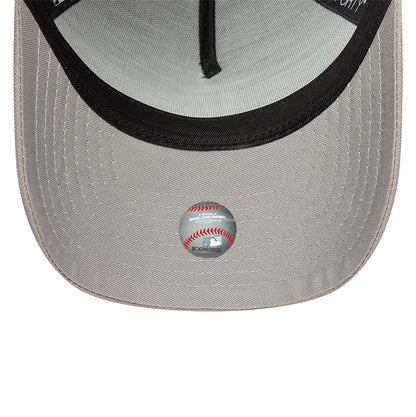 LA Dodgers Essential Pack Grey New Era 9FORTY A-Frame Adjustable Cap, inside view showing a black sweatband, white taping, and the MLB sticker centred on the grey undervisor with detailed stitching along the visor.
