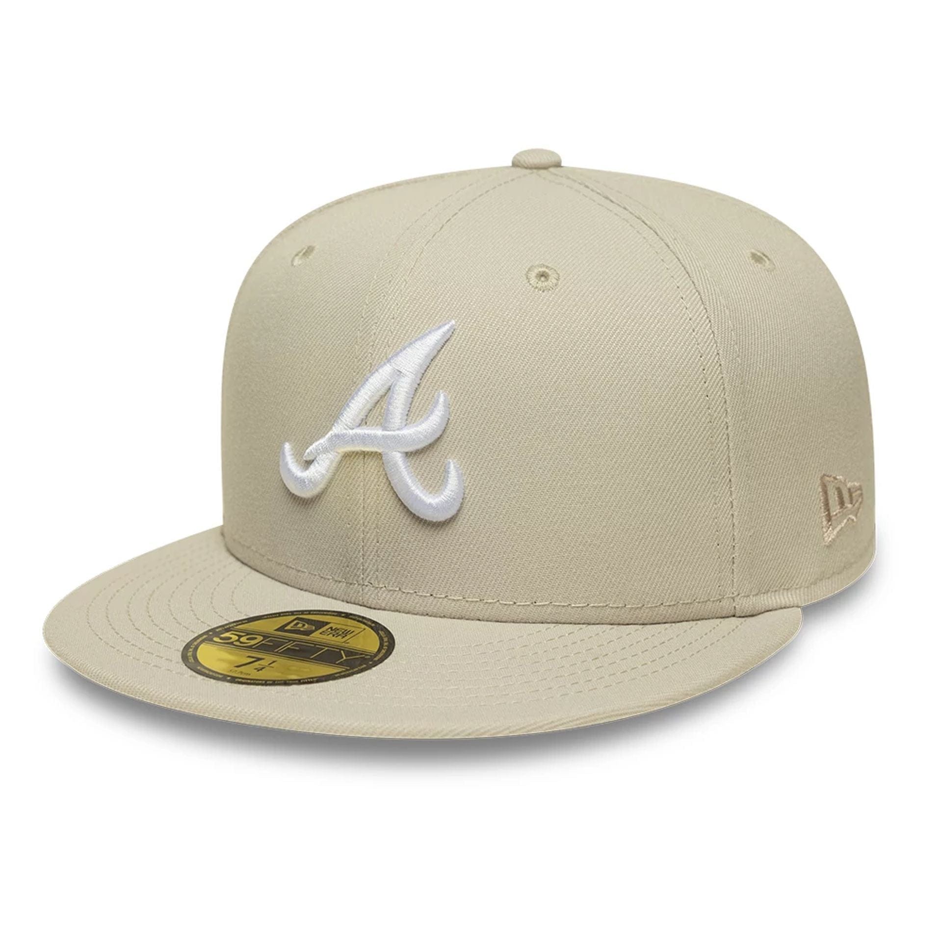 Pictured is this MLB Atlanta Braves 59FIFTY Fitted cap in beige. 1