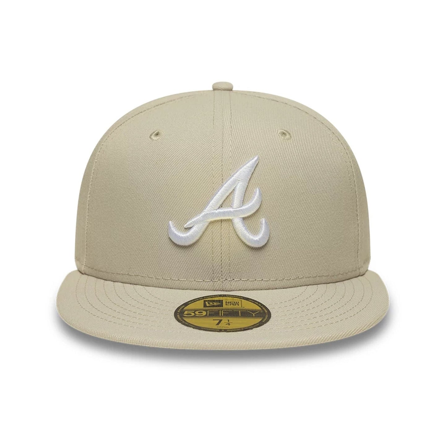 Pictured is this MLB Atlanta Braves 59FIFTY Fitted cap in beige. 3
