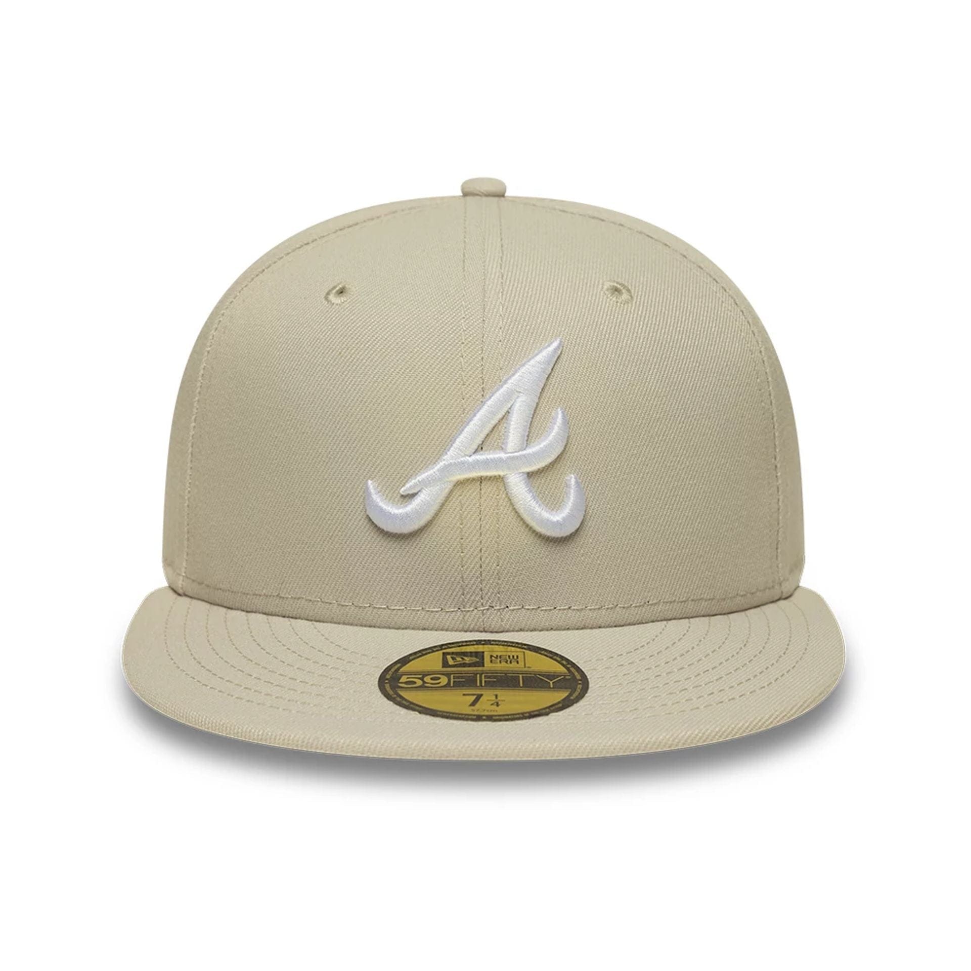 Pictured is this MLB Atlanta Braves 59FIFTY Fitted cap in beige. 3