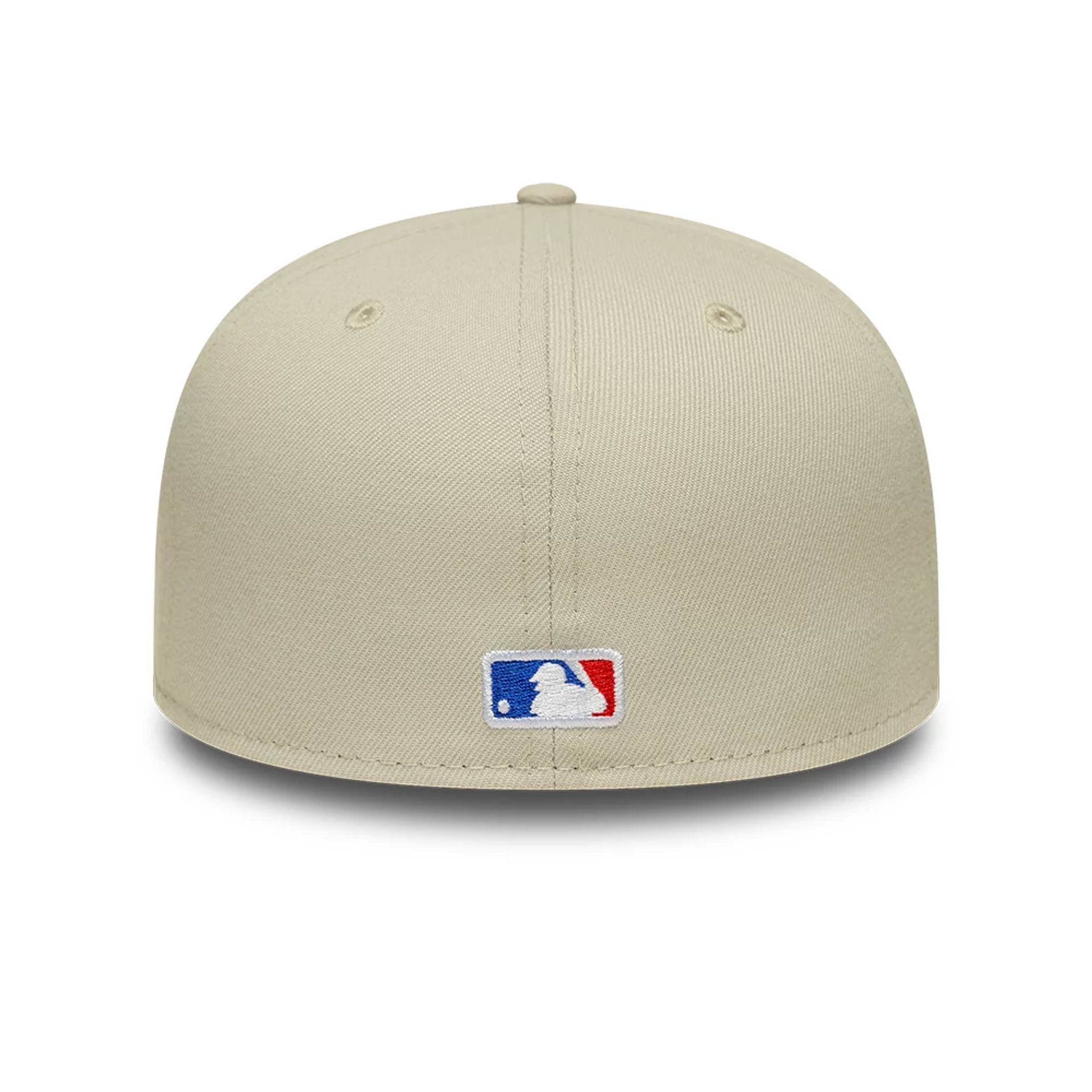Pictured is this MLB LA Dodgers 59FIFTY Fitted cap in beige. 5