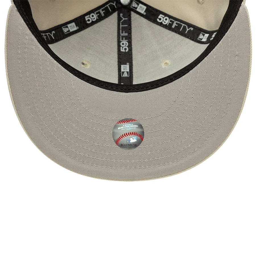 Pictured is this MLB LA Dodgers 59FIFTY Fitted cap in beige. 2