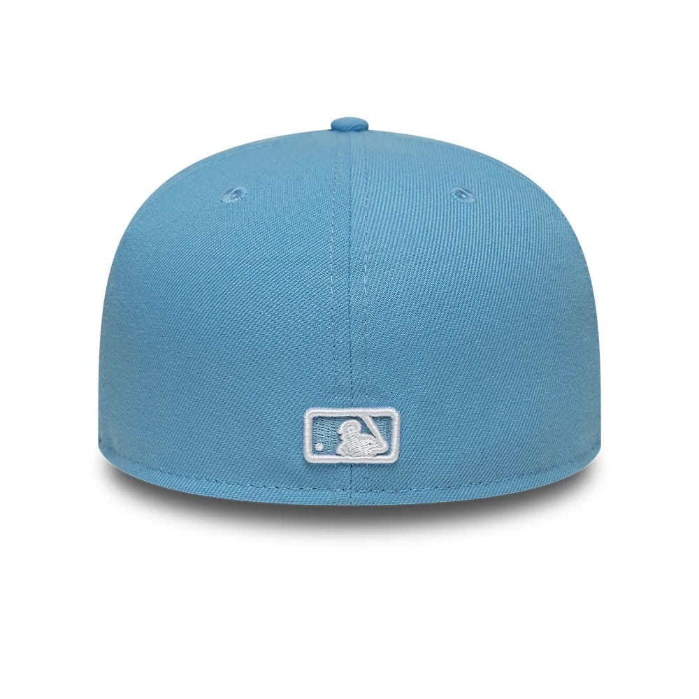 Pictured is this MLB Atlanta Braves 59FIFTY Fitted cap in pastel blue. 5