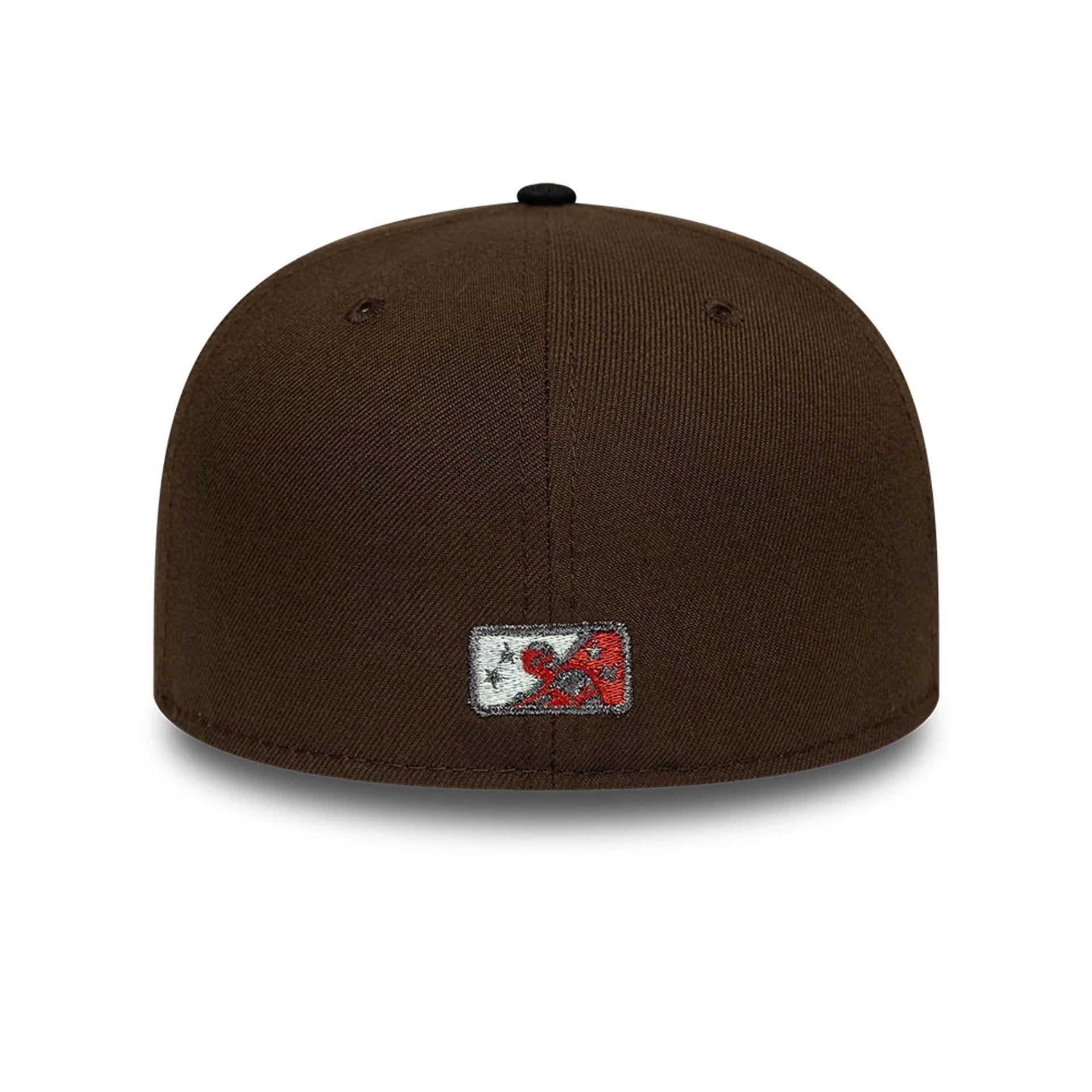Pictured is this MiLB Pinwheel Lake Elsinore Storm 59FIFTY Fitted cap in dark brown. 5