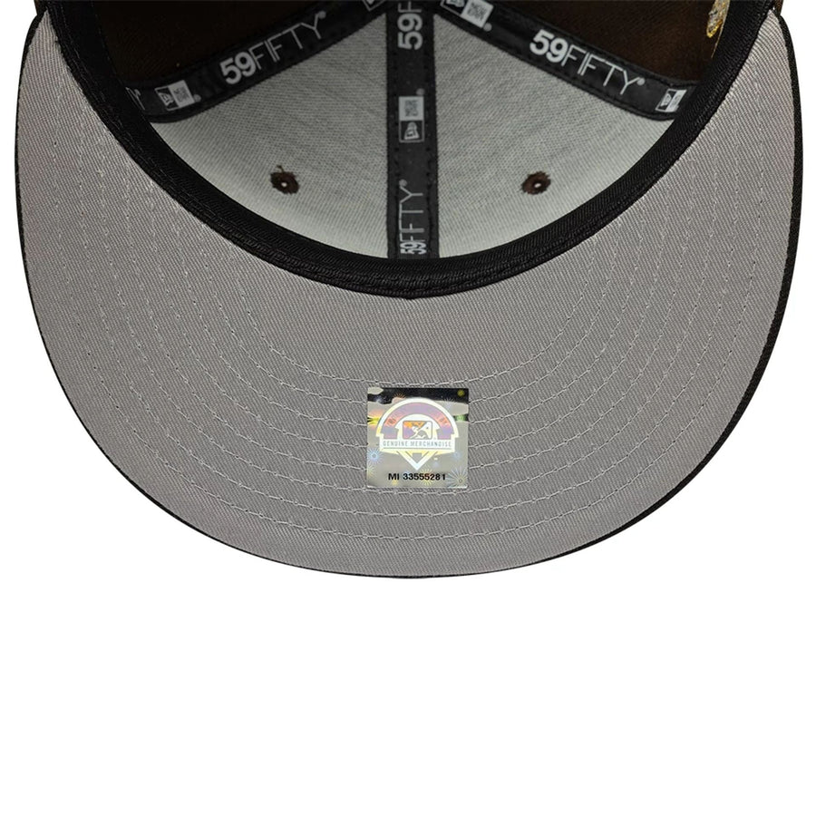 Pictured is this MiLB Pinwheel Lake Elsinore Storm 59FIFTY Fitted cap in dark brown. 2