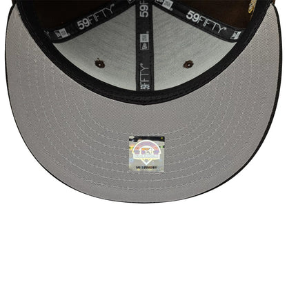 Pictured is this MiLB Pinwheel Lake Elsinore Storm 59FIFTY Fitted cap in dark brown & black. 2