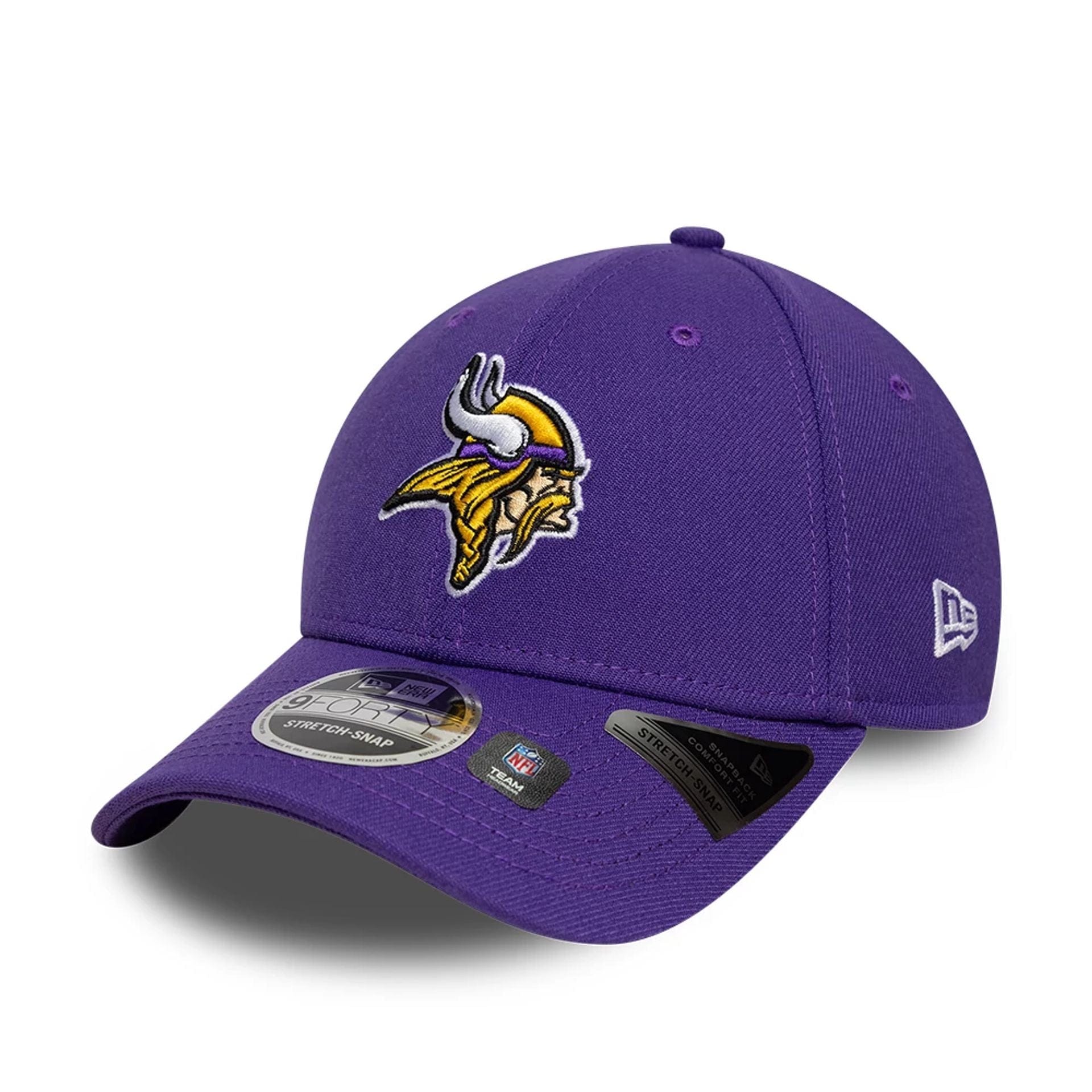 This is a Minnesota Vikings NFL Purple 9FORTY Stretch Snap Adjustable Cap 1