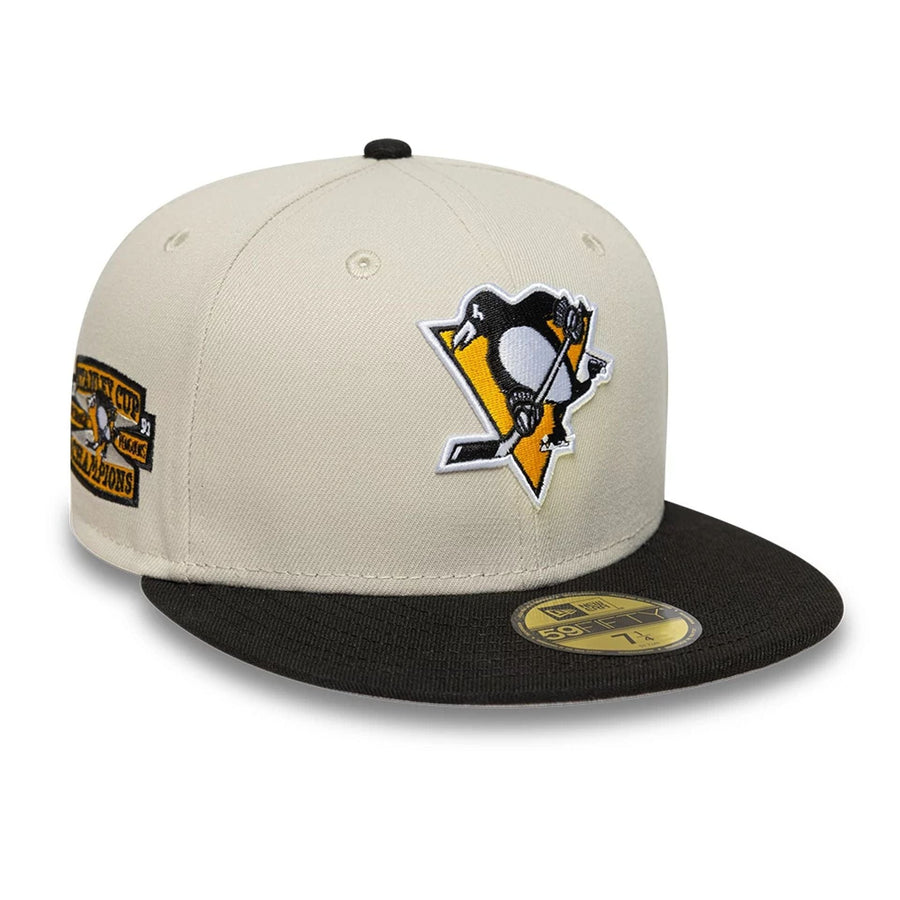 This is a Pittsburgh Penguins NHL Beige 59FIFTY Fitted Cap 1