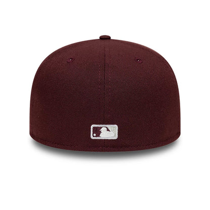 New York Yankees MLB Dark Purple New Era 59FIFTY Fitted Cap, rear view showing the white embroidered MLB Batterman logo centred on the dark purple crown, with matching eyelets and a top button, highlighting its classic structured design.