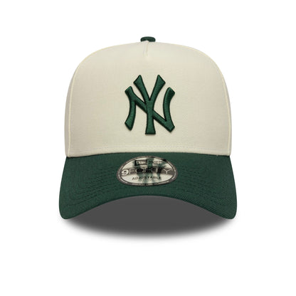Pictured is this MLB World Series New York Yankees 9FORTY A-Frame cap in cream and dark green. 4