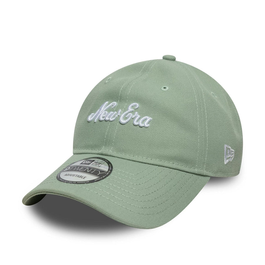 This is a New Era Heritage Script Green 9TWENTY Adjustable Cap 1