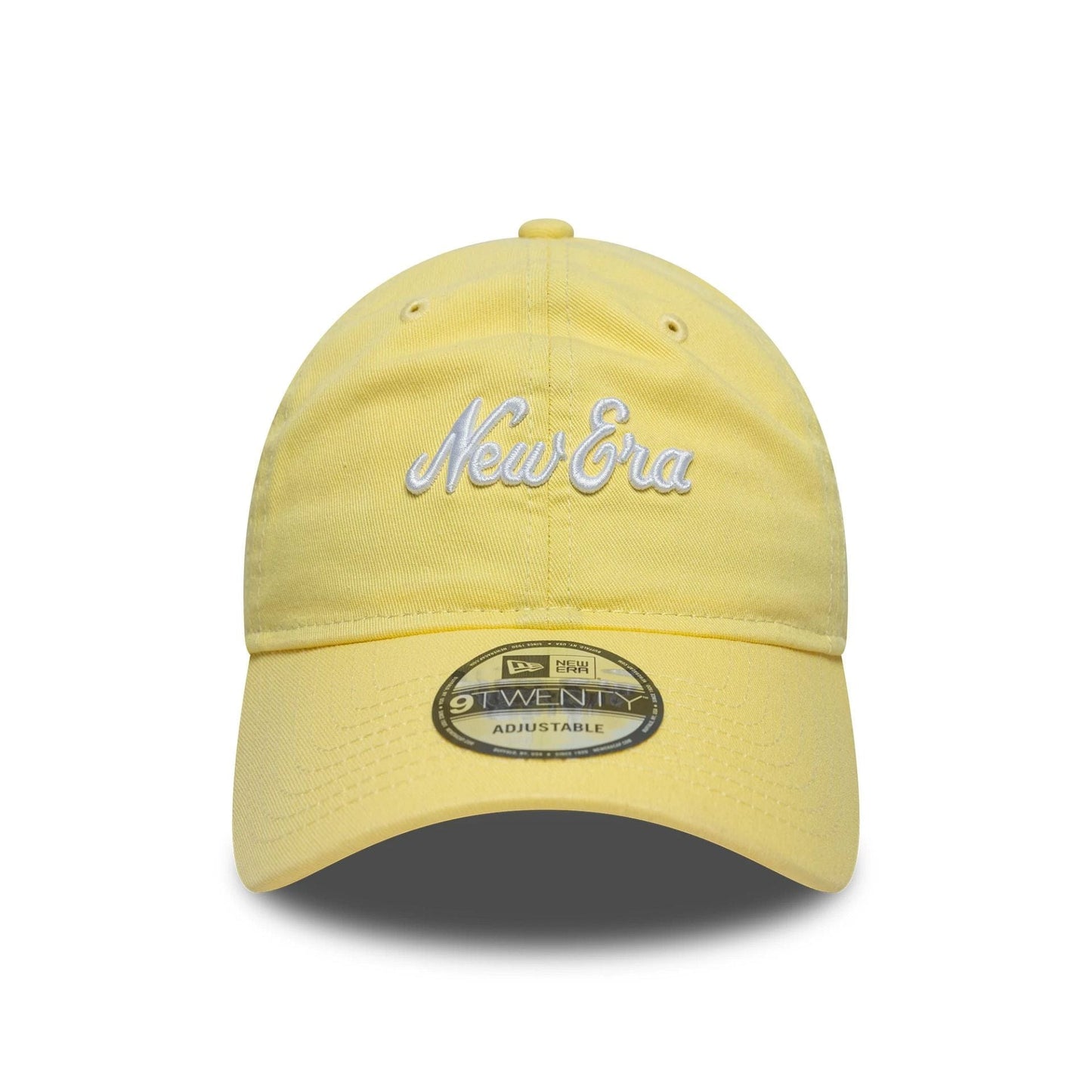 This is a New Era Heritage Script Pastel Yellow 9TWENTY Adjustable Cap 2