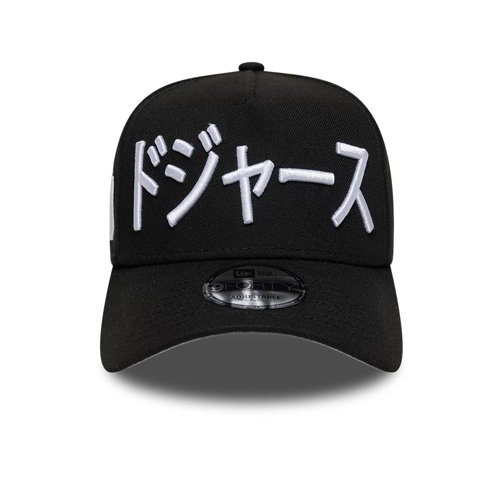 Pictured is this MLB Kanji LA Dodgers 9FORTY A-Frame Adjustable cap in black. 3
