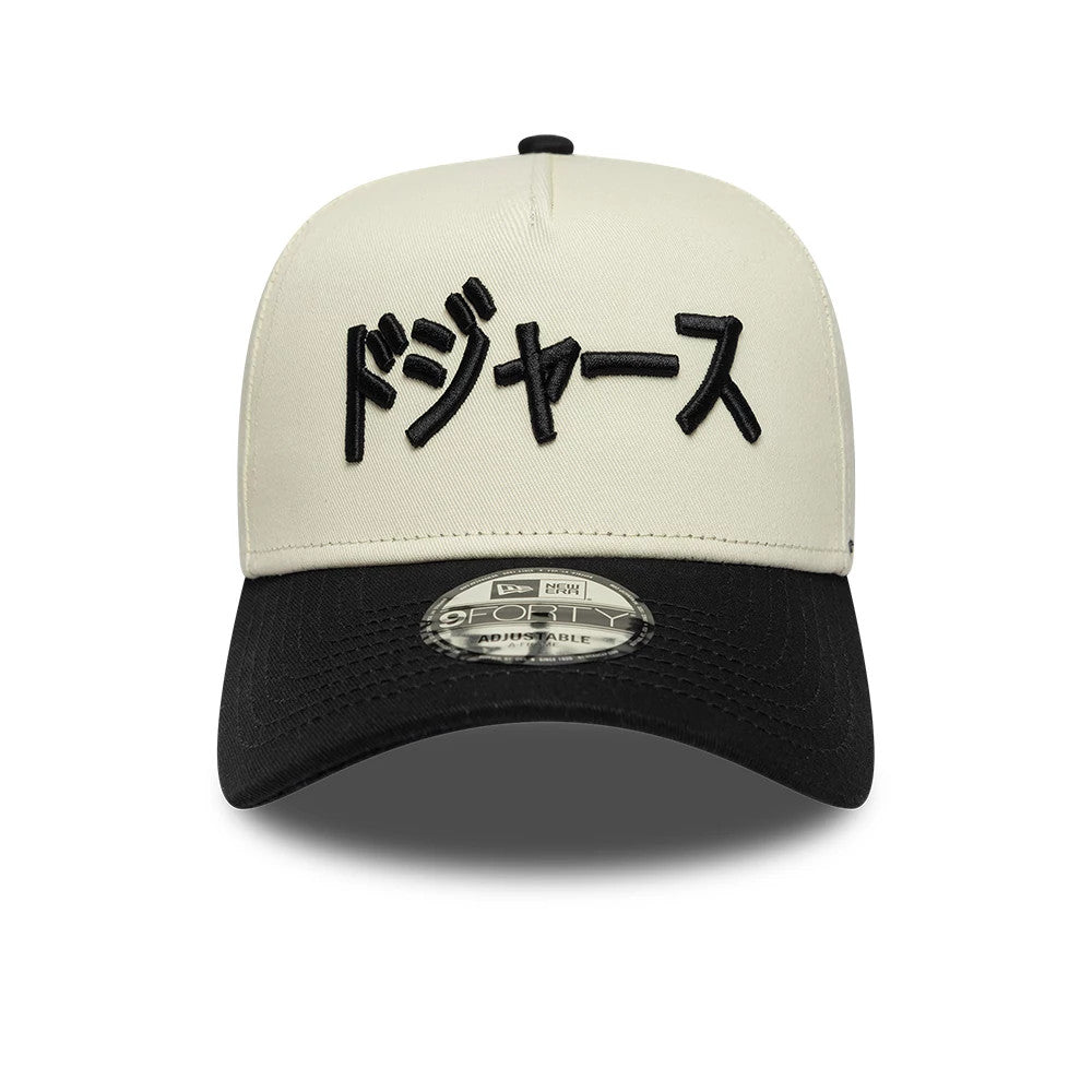 Pictured is this MLB Kanji LA Dodgers 9FORTY A-Frame Adjustable cap in cream & black. 2