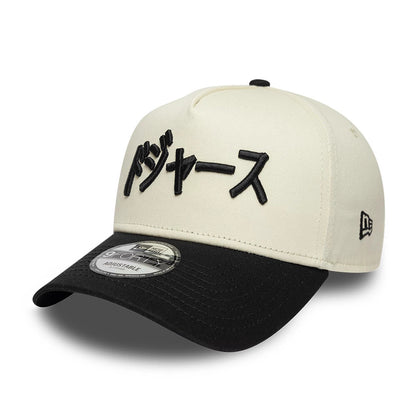 Pictured is this MLB Kanji LA Dodgers 9FORTY A-Frame Adjustable cap in cream & black. 3