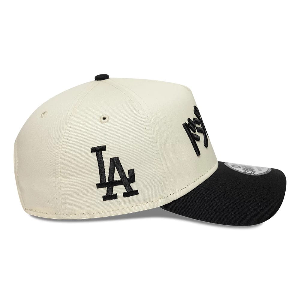 Pictured is this MLB Kanji LA Dodgers 9FORTY A-Frame Adjustable cap in cream. 4