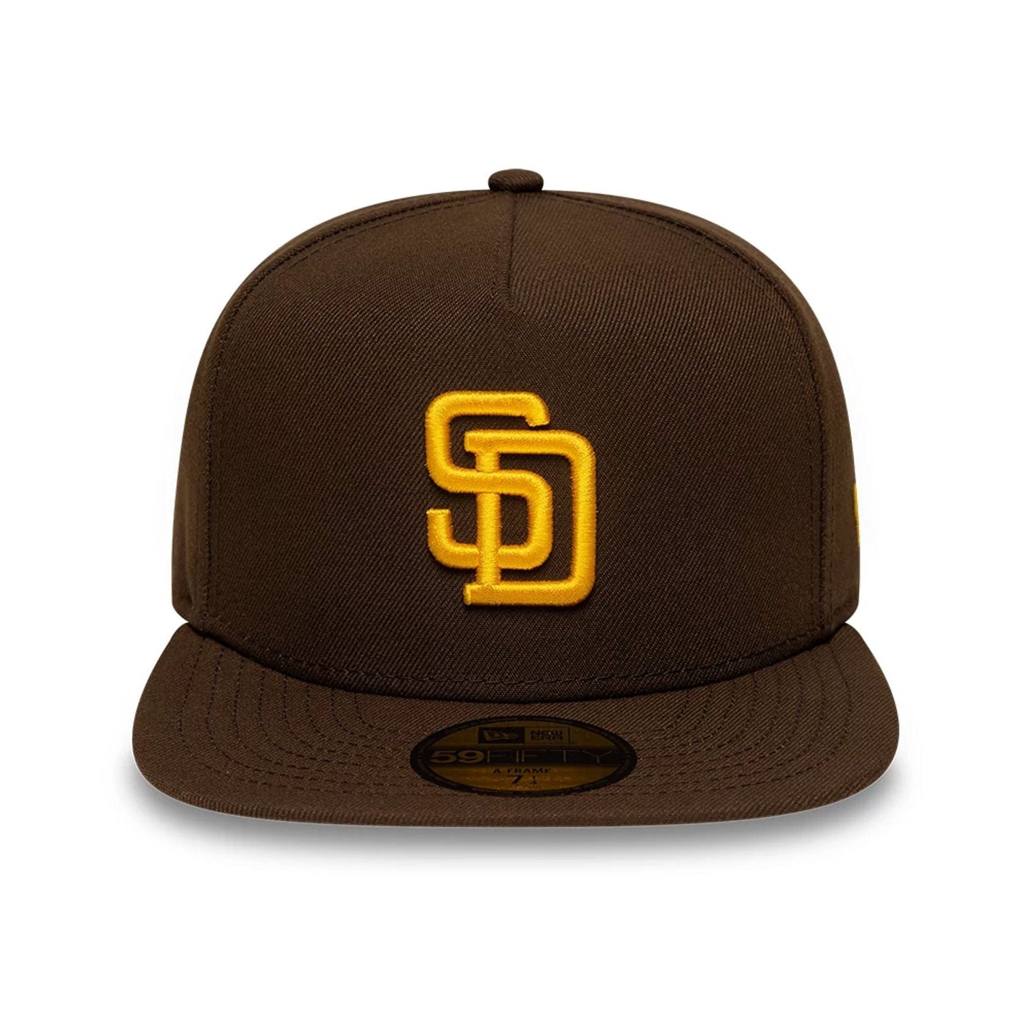 Pictured is this San Diego Padres MLB Dark Brown 59FIFTY A-Frame Fitted cap. 3