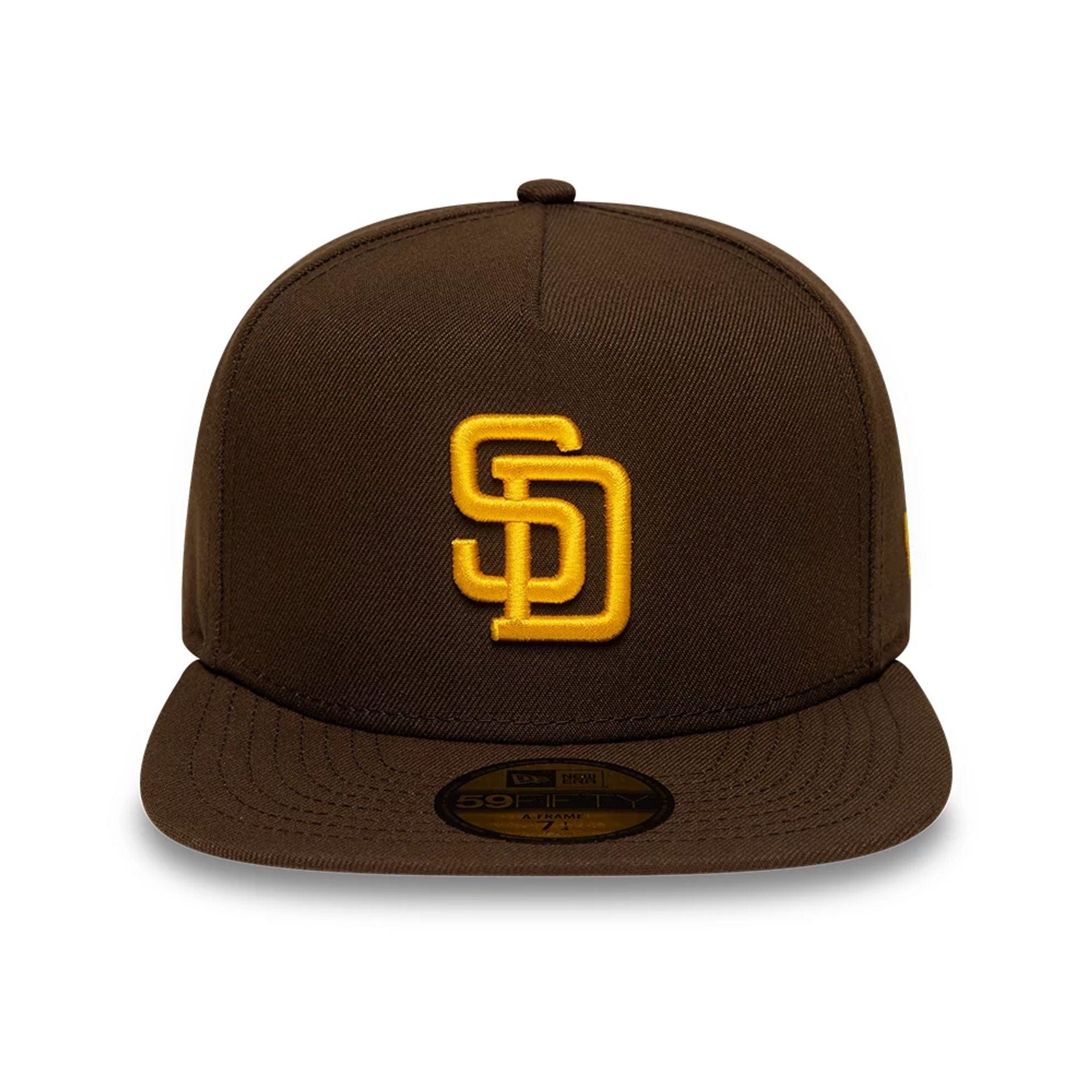 Pictured is this San Diego Padres MLB Dark Brown 59FIFTY A-Frame Fitted cap. 3