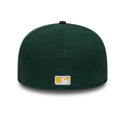 This is an Oakland Athletics Flat 59FIFTY A-Frame Fitted Cap in dark green & yellow. 6