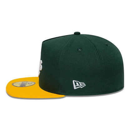 This is an Oakland Athletics Flat 59FIFTY A-Frame Fitted Cap in dark green & yellow. 4