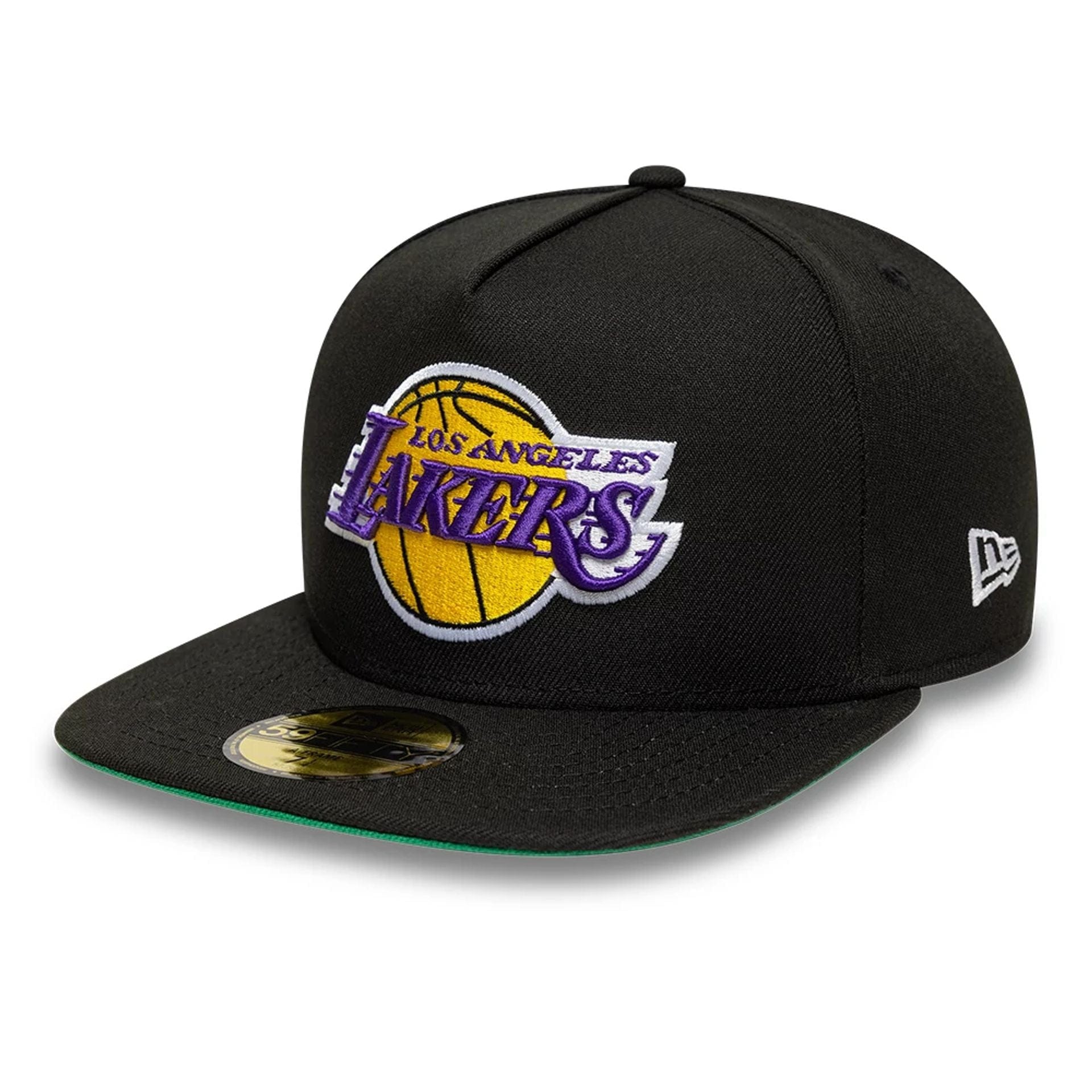 This is a LA Lakers Flat Black 59FIFTY A-Frame Fitted Cap 1