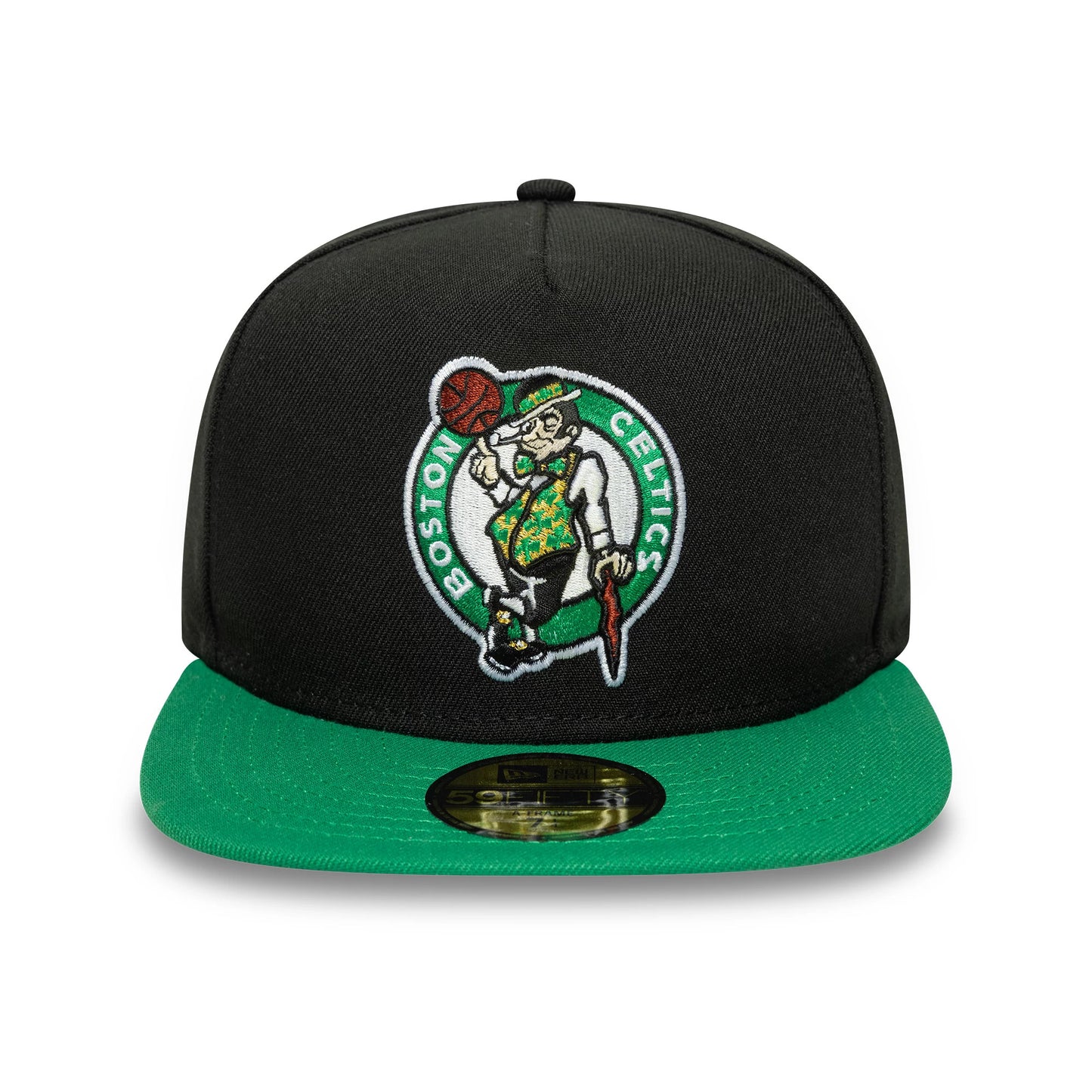 This is a Boston Celtics Flat 9FIFTY A-Frame Fitted Cap in black & green. 2